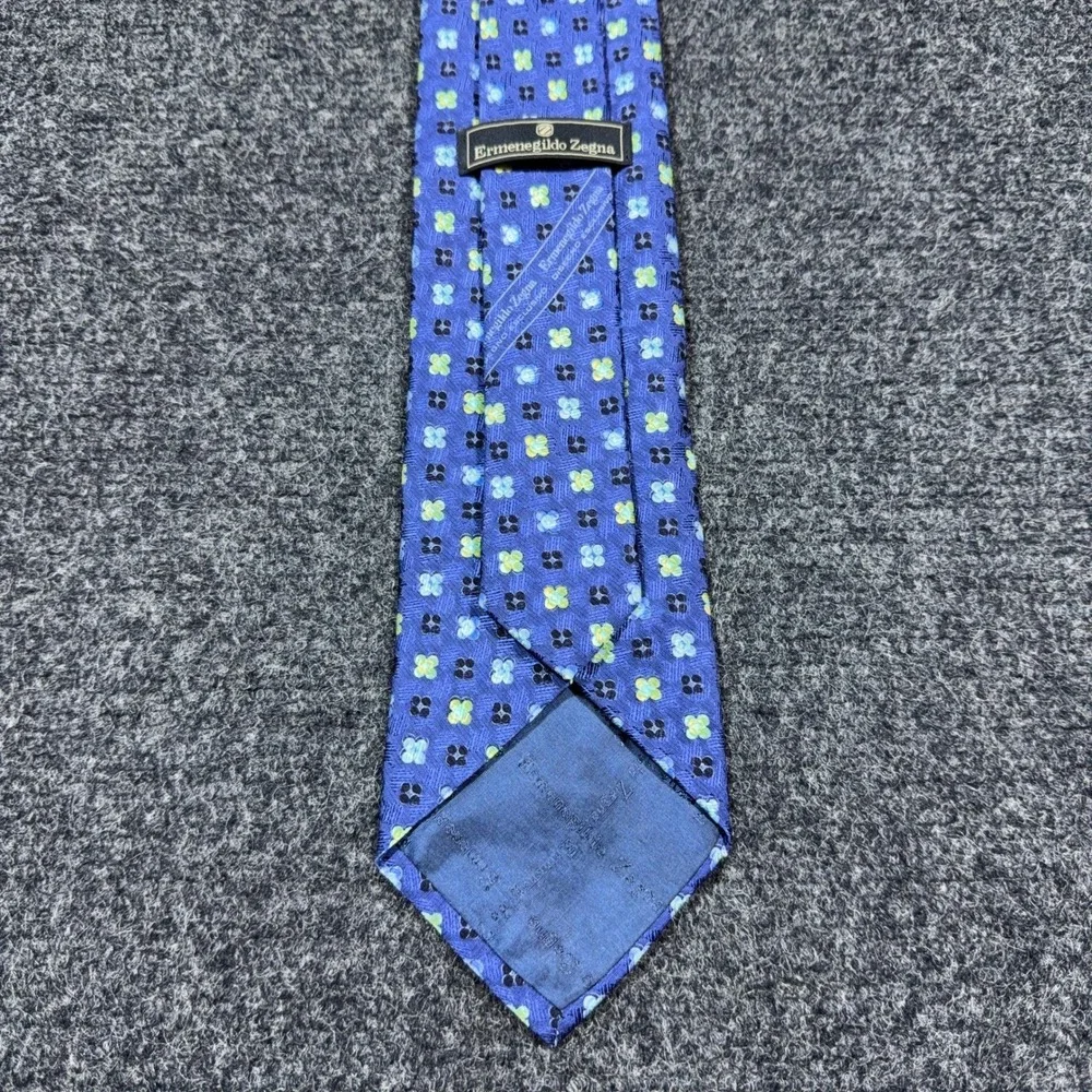 Ermenegildo Zegna Silk Tie Blue Green Geometric Floral